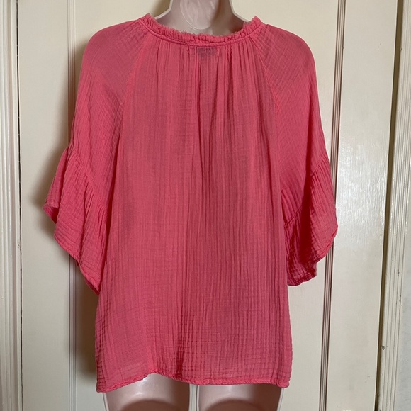 Michael Stars Coral Soft Gauze Blouse with Ruffle Sleeves - Picture 6 of 14